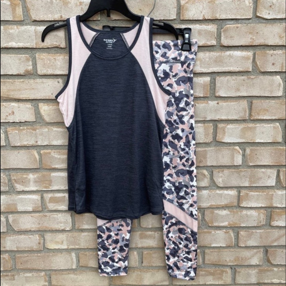 Old Navy Active Leggings & Go-Dri Tank Top Animal Print/Pink *READ* Sz M/L